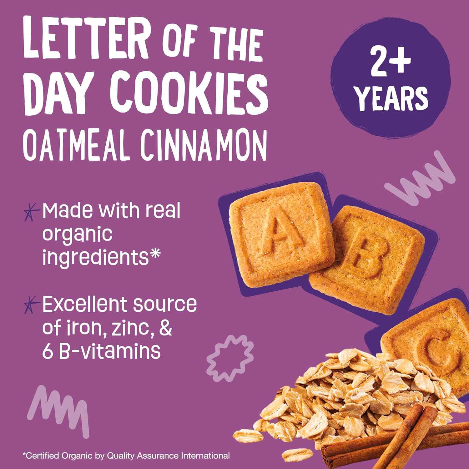 Earth's Best Organic Letter of the Day Cookies for Toddlers 2 Years Old and Up, Oatmeal Cinnamon Flavor, 5.3 Ounce Box (Pack of 6)