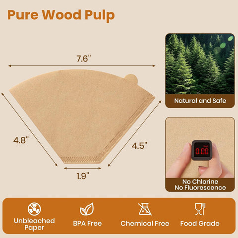 AOZITA #4 Cone Coffee Filters 8-12 Cup, 100 Count Unbleached Natural Coffee Paper Filters, No Blowout, Disposable Coffee Filter for Pour Over and Drip Coffee Maker
