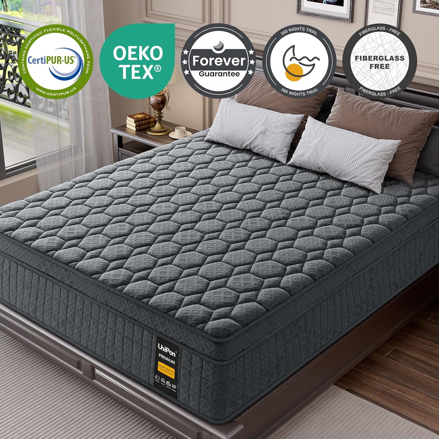 Firm Queen Mattress for Pain and Pressure Relief, 10 inch Hybrid Mattress with Extra Back and Lumbar Hip Support, Fiberglass Free, 365 Nights Trial