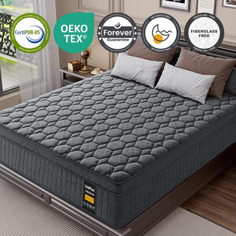 Firm Queen Mattress for Pain and Pressure Relief, 10 inch Hybrid Mattress with Extra Back and Lumbar Hip Support, Fiberglass Free, 365 Nights Trial