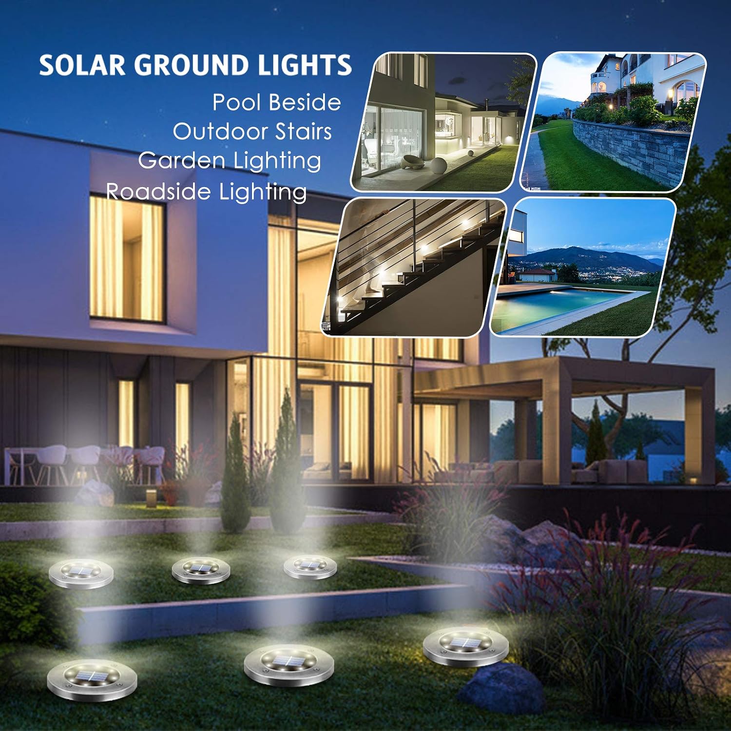 OULONGER 4.6inch Solar Ground Lights, Garden Solar Outdoor Waterproof Pathway Bright In-Ground Landscape Lights for Patio, Lawn, Yard, Driveway, Step and Walkway(White Light 12Packs)