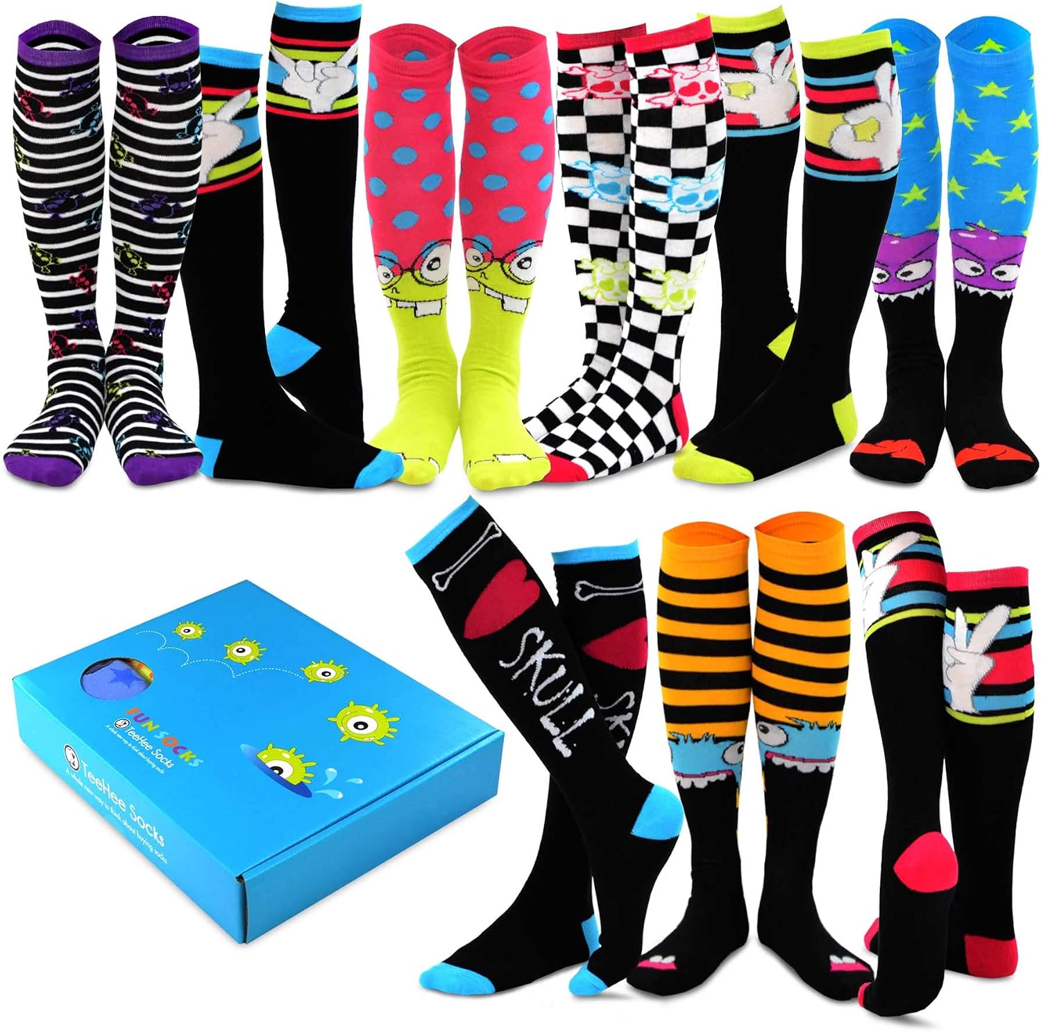Gift Boxed Novelty Knee High Crew Slipper Socks Fun Party Pink Ribbon Christmas Valentines Patrick Halloween 9 Pair Women