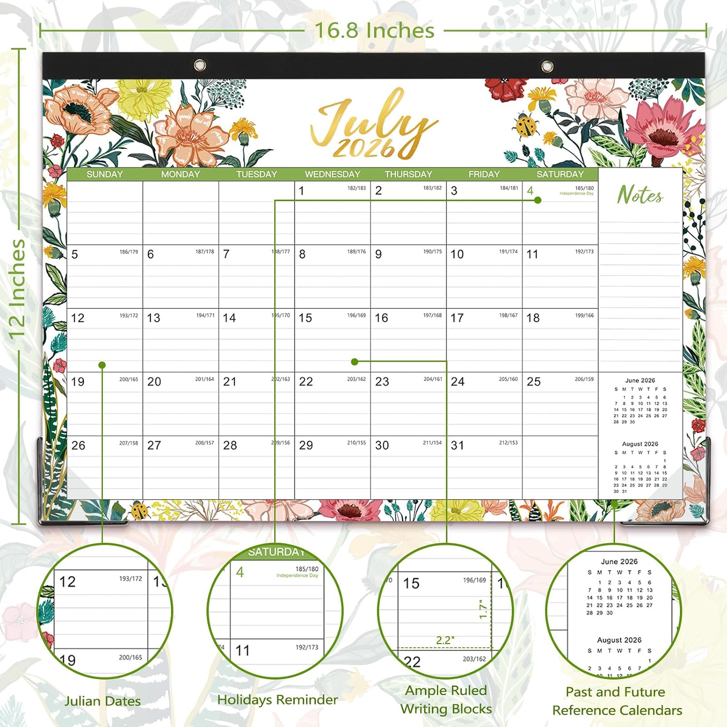 Desk Calendar 2026-2027 – Jul 2026 – Dec 2027, 18 Months Large Monthly Desk Calendar 2026-2027, 17" x 12", Desk Pad, Ruled Blocks, To-do List & Notes, Tear Off, Best Desk/Wall Calendar, Beautiful Flowers