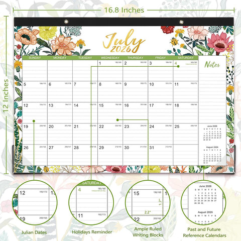 Desk Calendar 2026-2027 – Jul 2026 – Dec 2027, 18 Months Large Monthly Desk Calendar 2026-2027, 17" x 12", Desk Pad, Ruled Blocks, To-do List & Notes, Tear Off, Best Desk/Wall Calendar, Beautiful Flowers