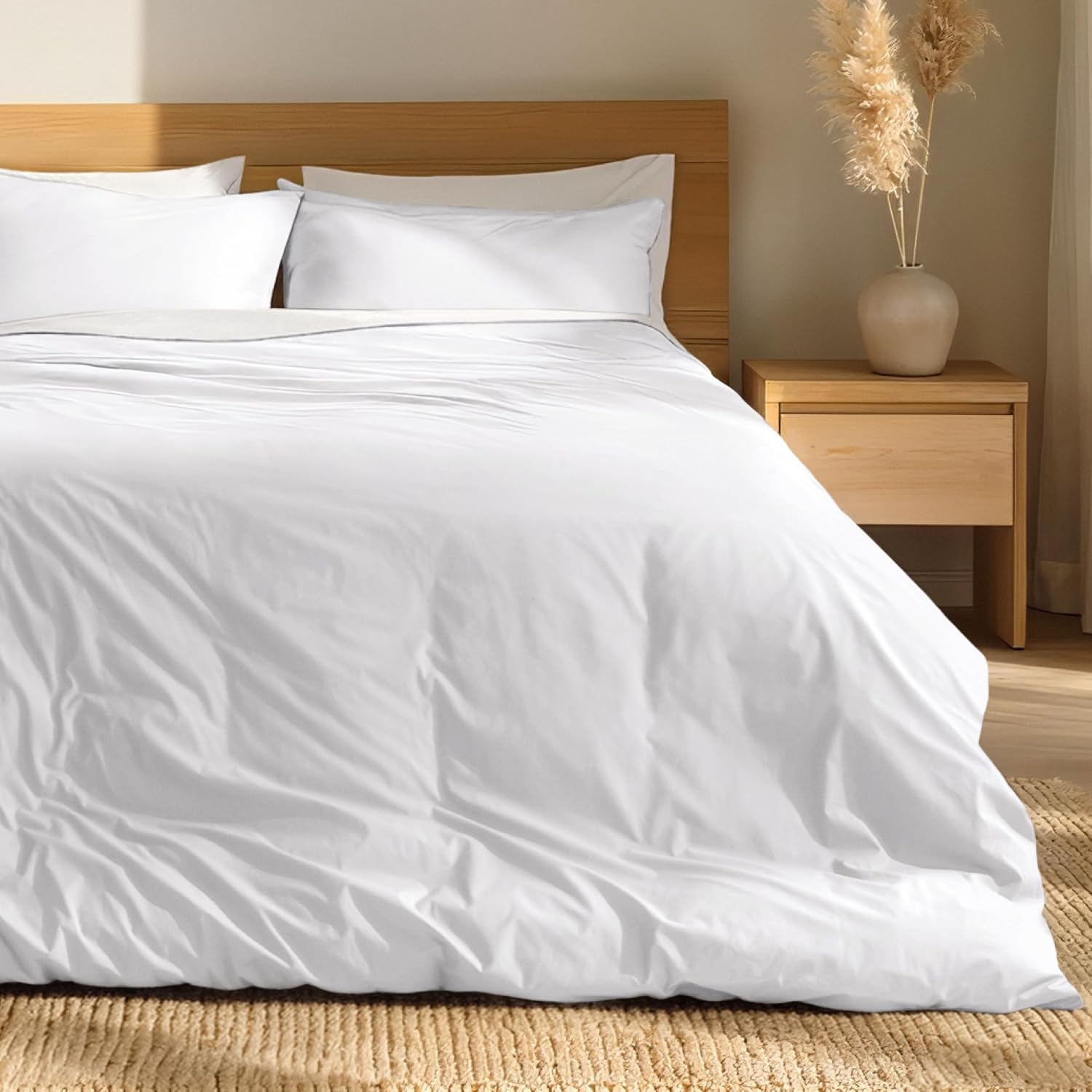 Bare Home 100% Organic Cotton Percale Duvet Cover Set (Queen, White)
