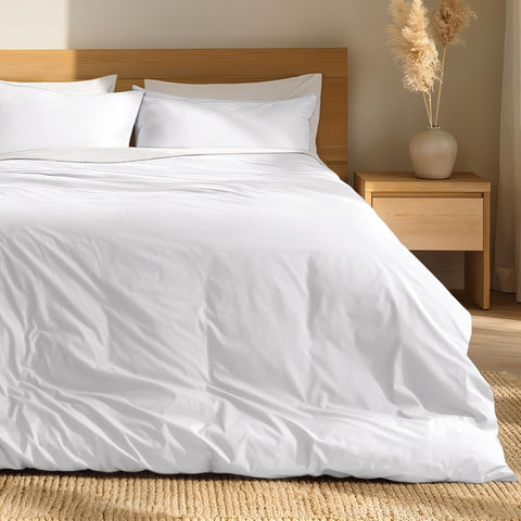 Bare Home 100% Organic Cotton Percale Duvet Cover Set (Queen, White)