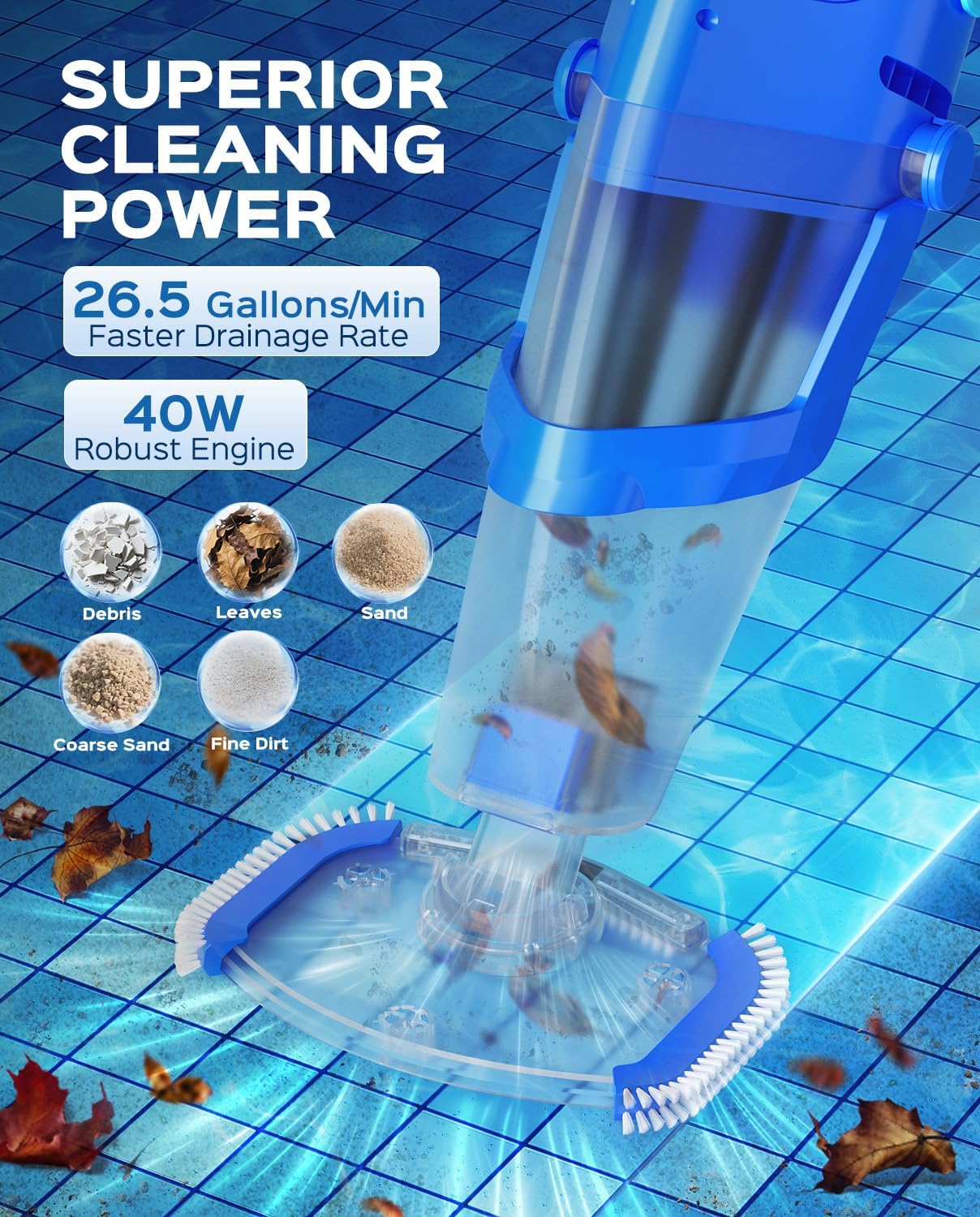 Cordless Handheld Pool Vacuum Cleaner for Inground Pool with Pole