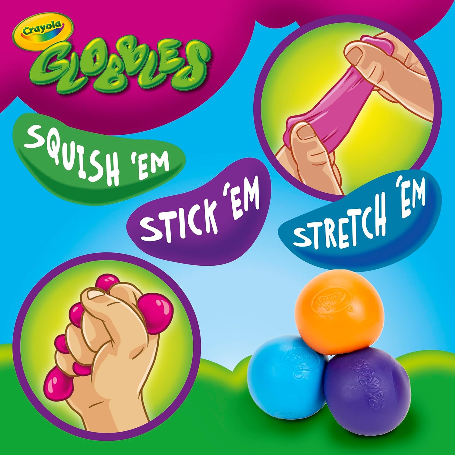 Crayola Globbles Fidget Toy (6ct), Sticky Stress Ball for Adults & Kids, Squishy Balls, Calming Sensory Gifts for Stress Relief