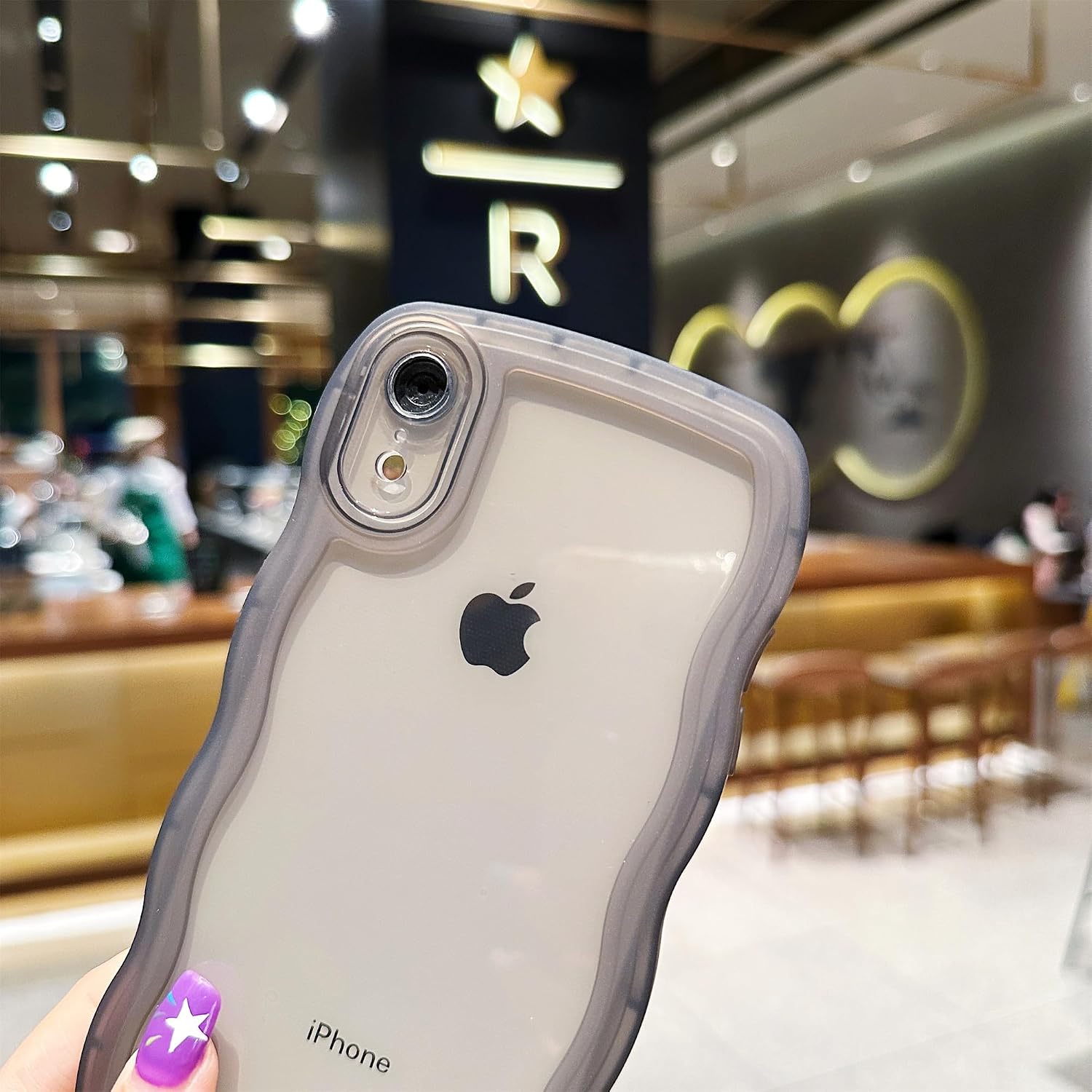 SKYLMW Compatible with iPhone XR Case Wavy Frame Cute,Clear/Pink
