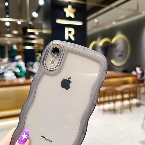 SKYLMW Compatible with iPhone XR Case Wavy Frame Cute,Clear/Pink