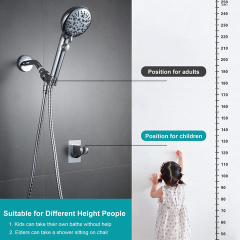 GwernKB Shower Head Holder Strong Adhesive No Drilling Wall Mount Adjustable Handheld Showerhead Bracket for RV Kids Bathroom Shower,Fix Firmly and Use Conveniently (Silver, 1)