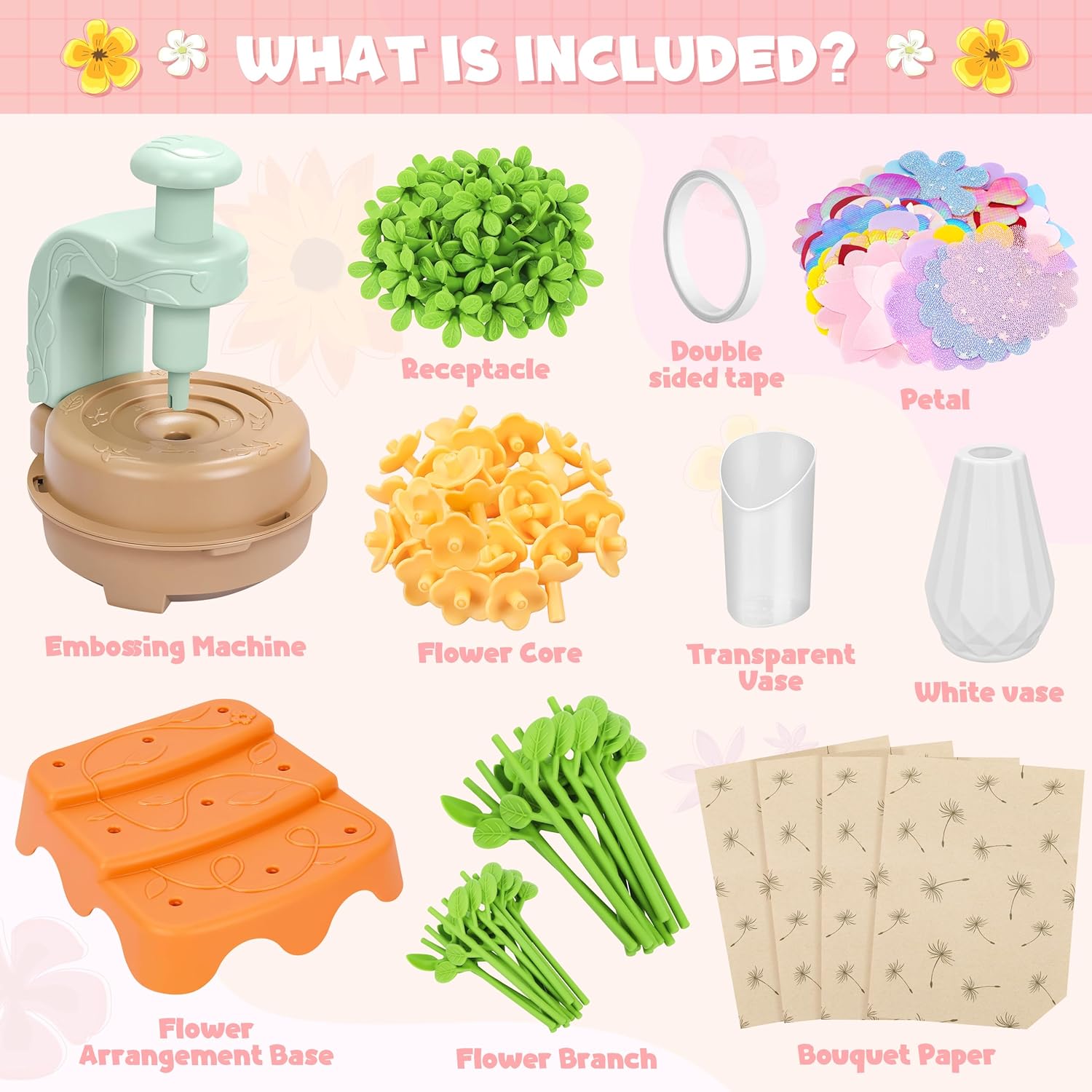 DIY Fabric Flower Bouquet Craft Kit, Educational Toy Gift Girls Toddlers 4+