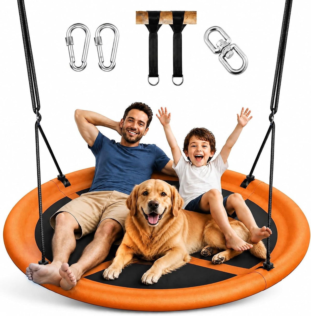 Everyfun 43 Inch Saucer Tree Swing for Kids Adults 700lbs Capacity Orange