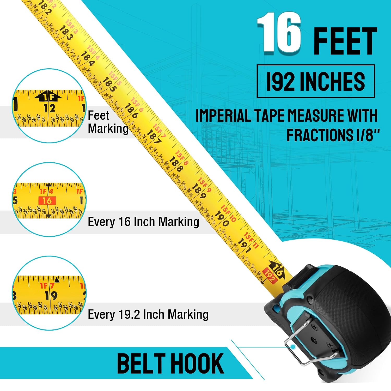 DURATECH 16FT Magnetic Double-Sided Tape Measure, Easy Read Measuring Tape