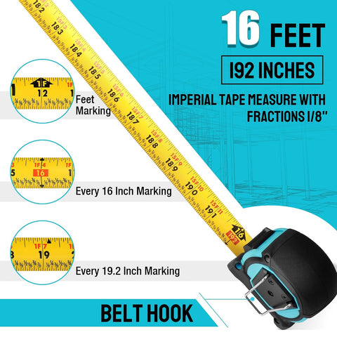 DURATECH 16FT Magnetic Double-Sided Tape Measure, Easy Read Measuring Tape