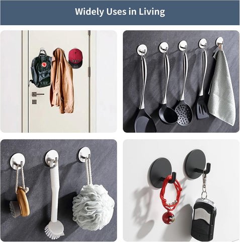 Rise age Adhesive Hooks Heavy Duty Waterproof in Shower Hooks for Hanging Loofah, Towels Clothes for Bathroom Removable Stainless Steel Brush Nickel Adhesive Wall Hooks 4 Pcs (Sliver)