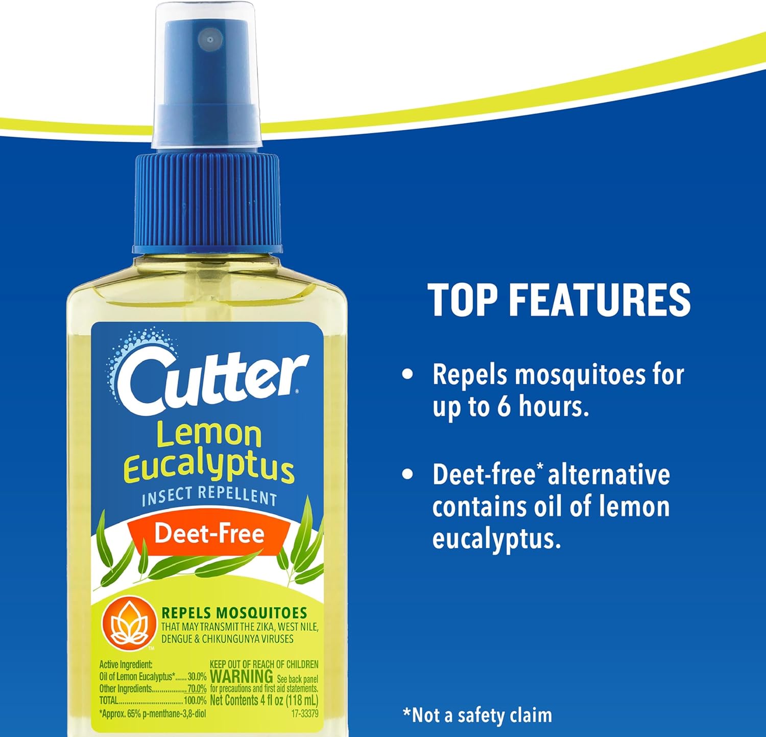 Cutter Lemon Eucalyptus Mosquito & Insect Repellent Spray, DEET-Free*, 4 Oz