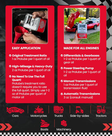 Prolube Oil Treatment - Engine Oil Additive for Gas & Diesel Engines - Reduces Wear, Noise, Vibration - Boosts Fuel Economy & Horsepower - Works on Transmissions & Differentials (1QT)