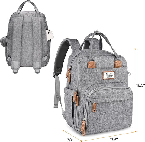 RUVALINO Diaper Bag Backpack-Multifunction Travel Baby Diaper Bag with Changing Pad, Insulated Bottle Holders & Pacifier Case, Large Capacity, Waterproof, Gray