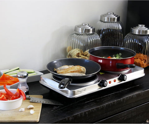 MegaChef Indoor and Outdoor Portable Electric Stove Portable Dual Vitro-Ceramic Infrared Cooktop
