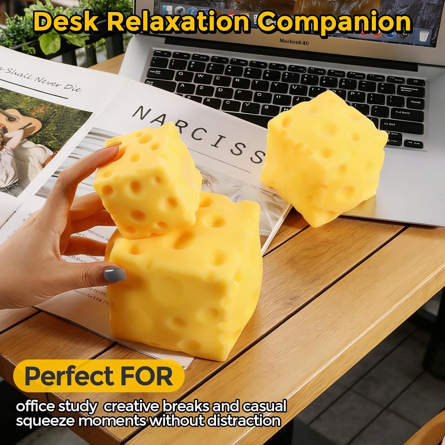 Big Cheese Squishy (10cm), Jumbo Squishy Cheese Block Stress Relief Fidget Toy,Large Size Viral Squeeze Toys for Holiday & Birthday Gifts (4 Inch)