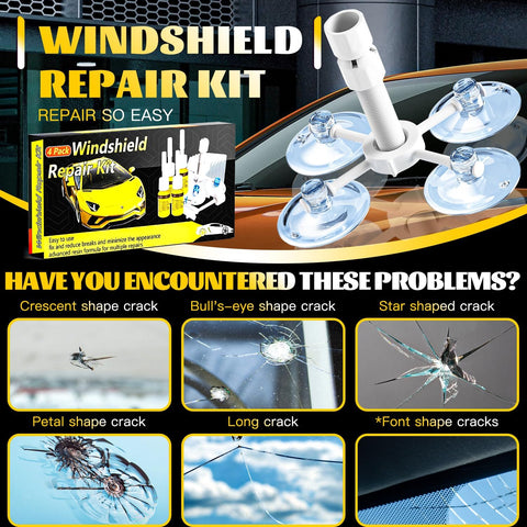 Windshield Crack Repair Kit, Windshield Repair Kit for Chips and Cracks, 4 Pcs Car Glass Repair Kit, Cracks Gone Glass Repair Kit Automotive Quick Fix for Chips, Cracks, Bullseyes (Yellow)