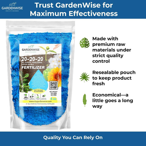 Gardenwise 20-20-20 Water-Soluble Fertilizer – Powder for Liquid Plant Food for Indoor & Outdoor Plants, Orchids, Vegetables, Lawns, Flowers – 20 20 20 Fertilizer (8 oz)
