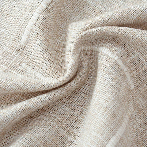 Round Tassel Plaid Tablecloth, Heavy Weight Cotton Linen Fabric Table Cover for Kitchen Dining Tabletop Decoration, Beige, 62" Round