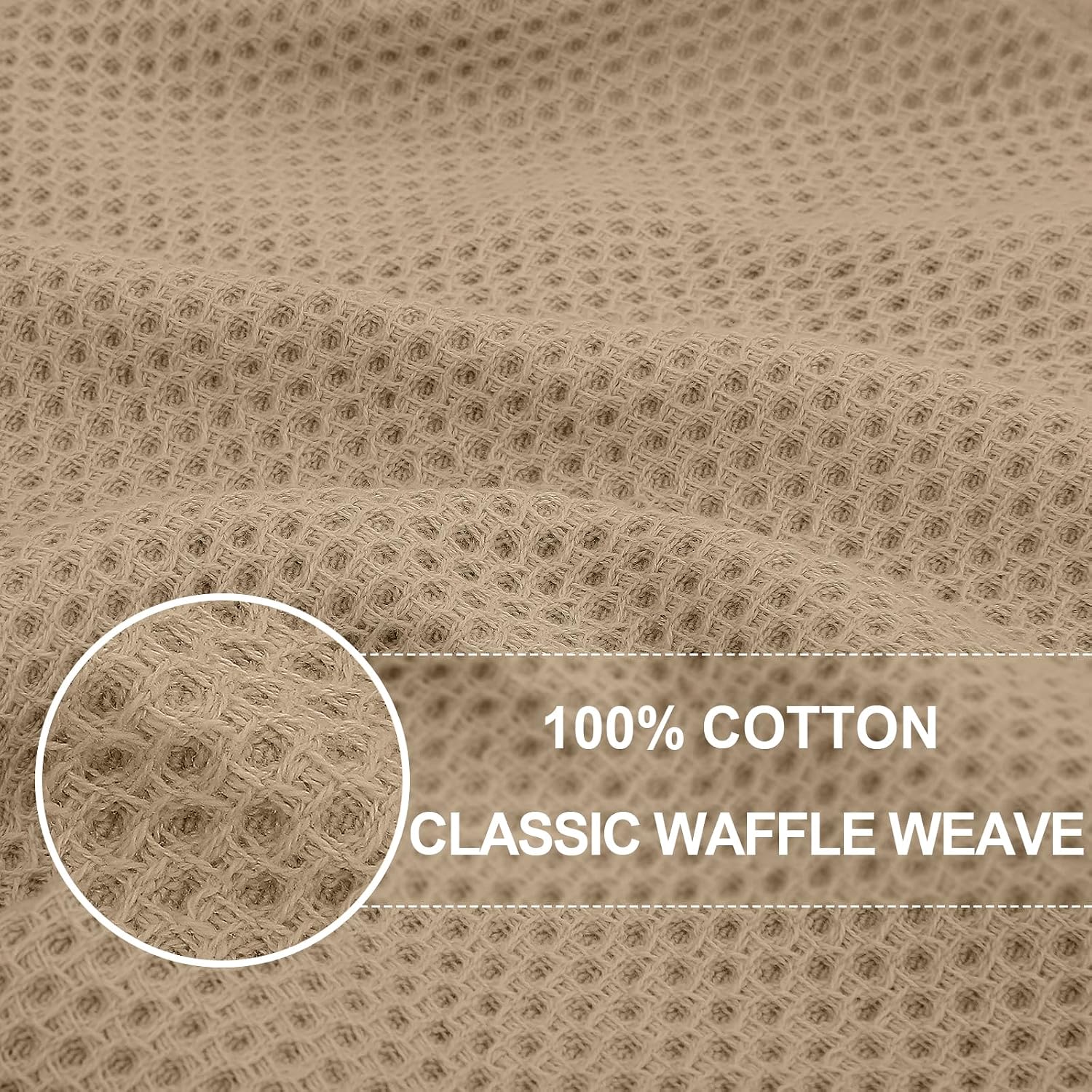 Homaxy 100% Cotton Oversized Waffle Weave Kitchen Towels 6-Pack, Tan