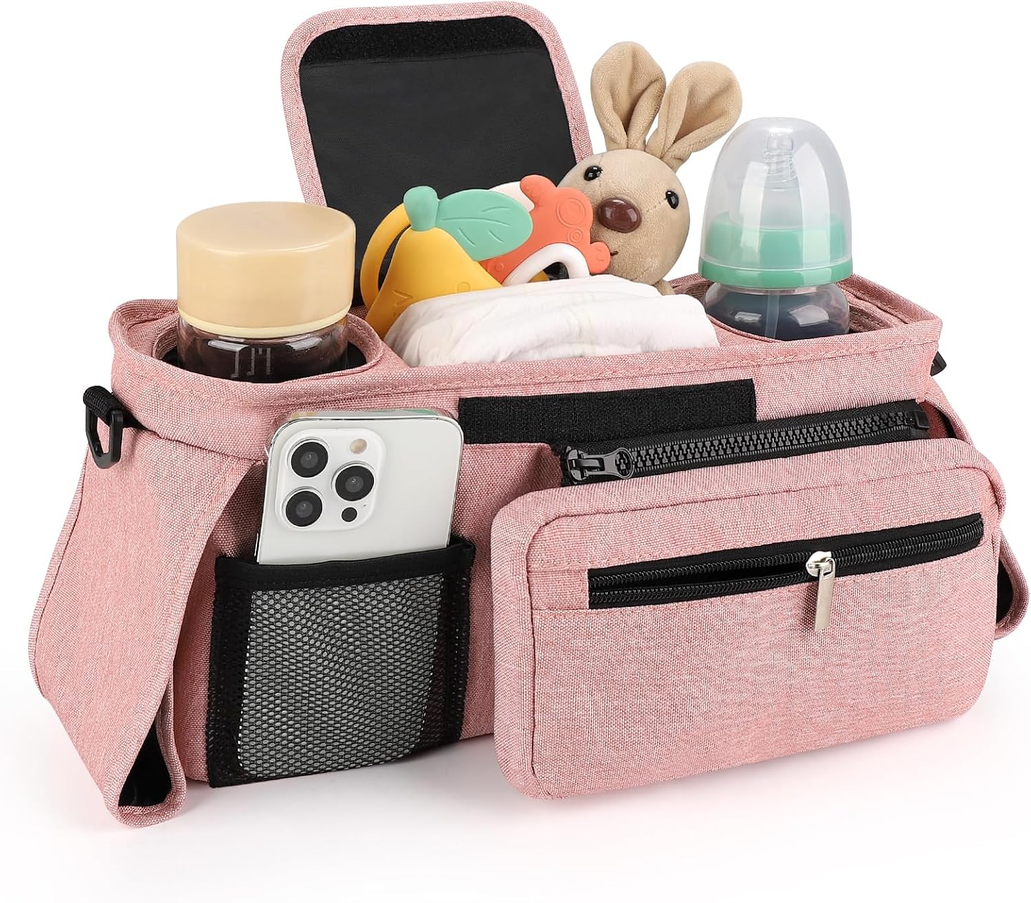 Accmor Universal Stroller Organizer with Insulated Cup Holder, Detachable Phone Bag Shoulder Strap, Stroller Caddy Bag for UPPAbaby, Baby Jogger, Graco, Umbrella & Most Strollers
