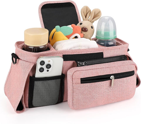 Accmor Universal Stroller Organizer with Insulated Cup Holder, Detachable Phone Bag Shoulder Strap, Stroller Caddy Bag for UPPAbaby, Baby Jogger, Graco, Umbrella & Most Strollers