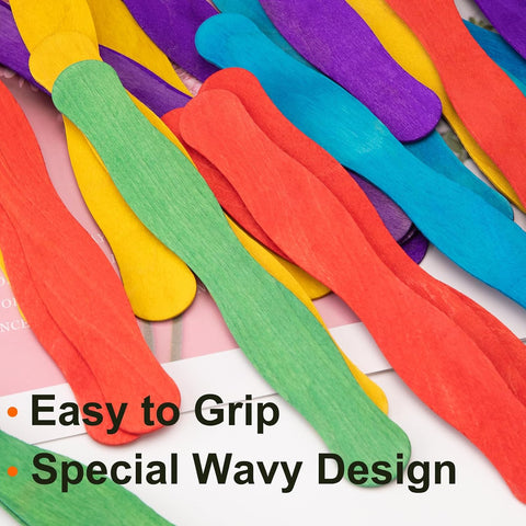 WISYOK 8 Inch 50Pcs Jumbo Craft Sticks, Wavy, Rainbow