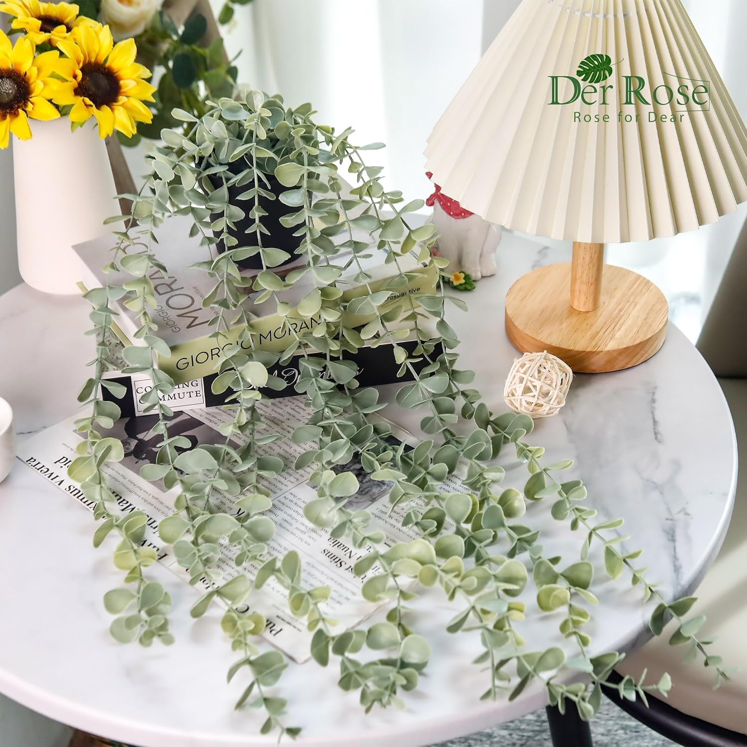 Der Rose 24" Fake Hanging Eucalyptus Plant for Bathroom Wall Art Decor