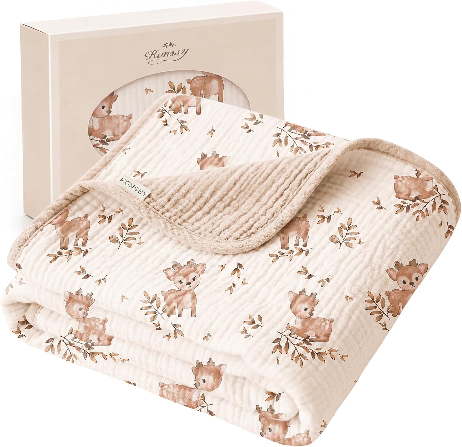Konssy 100% Cotton Muslin Baby Blanket for Girls Boys, 40"x36"