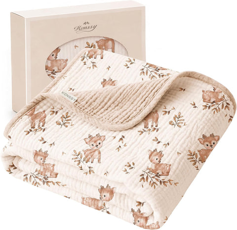 Konssy 100% Cotton Muslin Baby Blanket for Girls Boys, 40"x36"