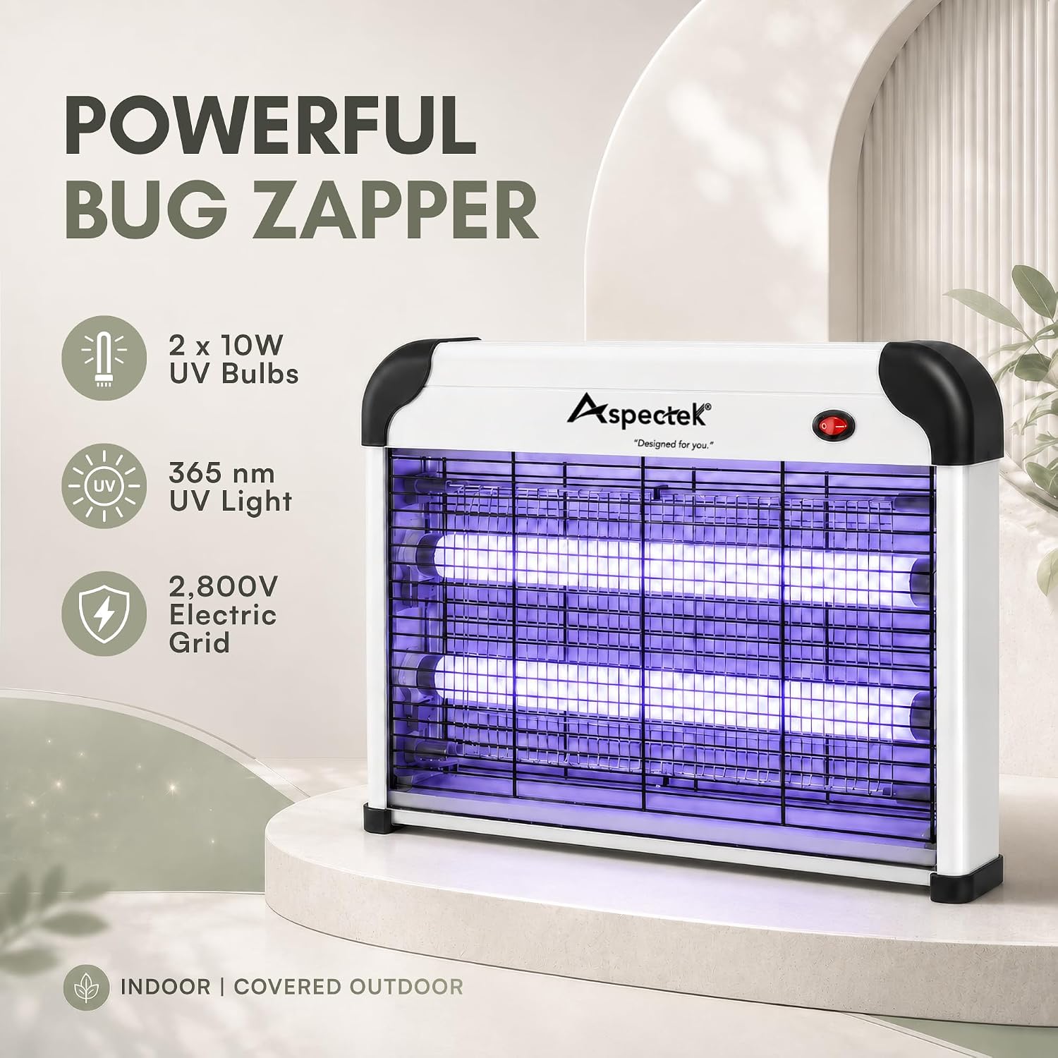 ASPECTEK 20W Electric Bug Zapper, Fly Trap and Mosquito Killer for Indoor and Covered Outdoor Spaces, Patio, Garage, Includes 2 Replacement Bulbs, Effective Gnat, Moth and Insect Control