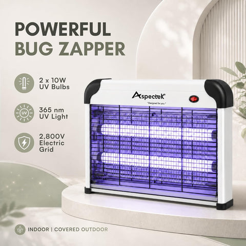 ASPECTEK 20W Electric Bug Zapper, Fly Trap and Mosquito Killer for Indoor and Covered Outdoor Spaces, Patio, Garage, Includes 2 Replacement Bulbs, Effective Gnat, Moth and Insect Control