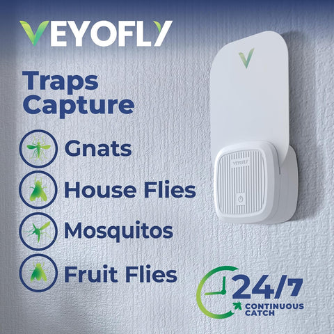 VEYOFLY Fruit Fly Traps Indoor Plug-in UV, Gnat Trap, 2 Device + 2 Refills