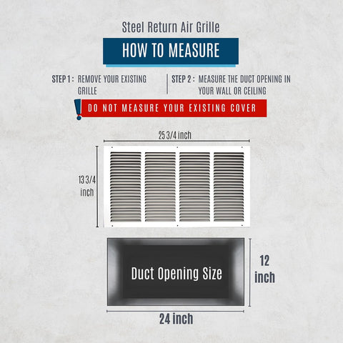 Fits 24x12 Duct Opening | Steel Return Air Grille by Handua | Vent Cover Grill for Sidewall and Ceiling | White | HVAC Cold Air Intake Grille | Outer Dimensions: 25.75"W X 13.75"H