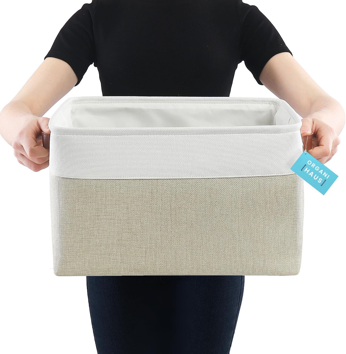 OrganiHaus 16x12.5in Storage Baskets, 3 Pack - Fabric Bins for Shelves
