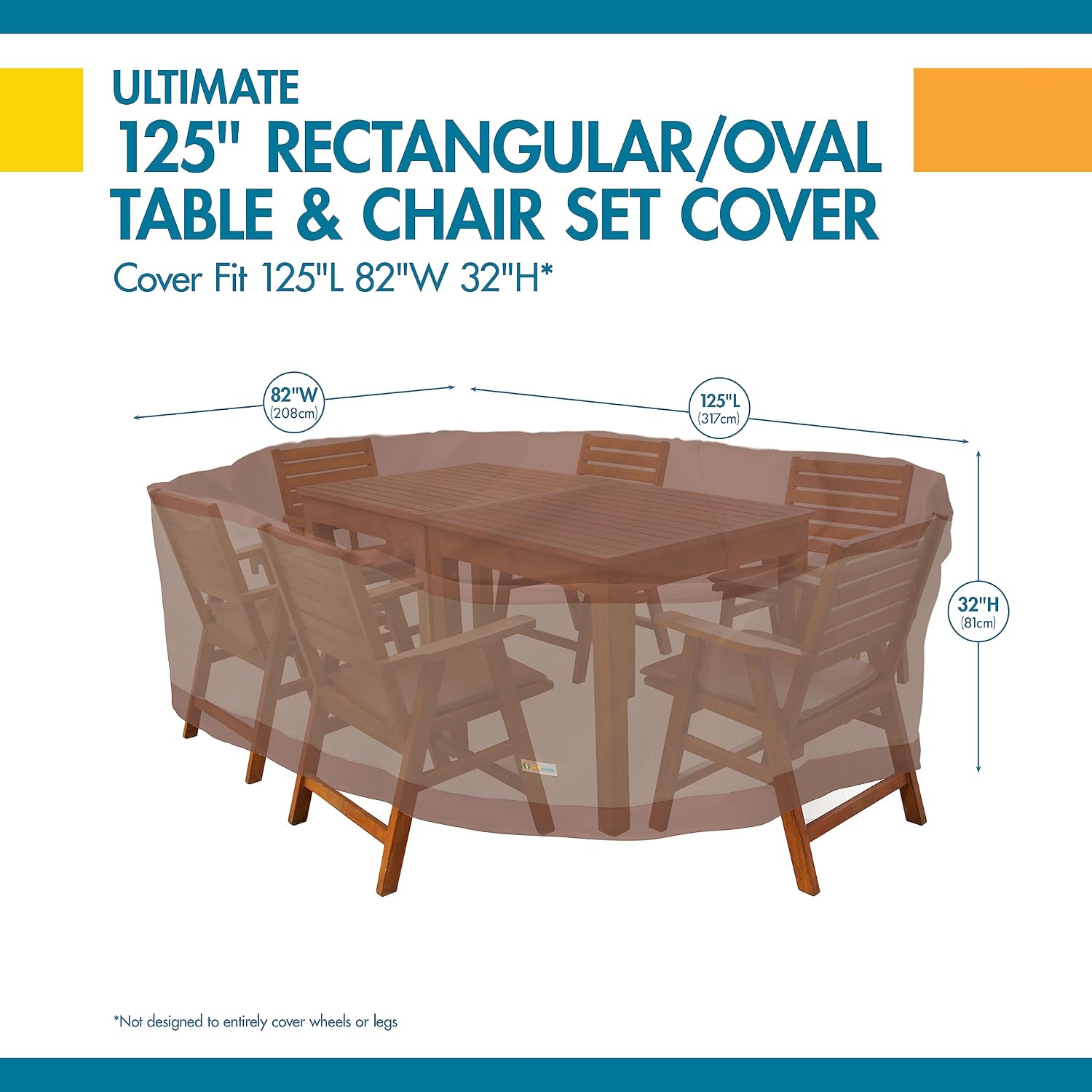 Duck Covers Ultimate Waterproof 127 Inch Rectangular/Oval Patio Table with Chairs Cover