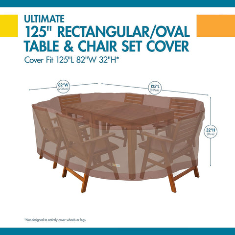 Duck Covers Ultimate Waterproof 127 Inch Rectangular/Oval Patio Table with Chairs Cover