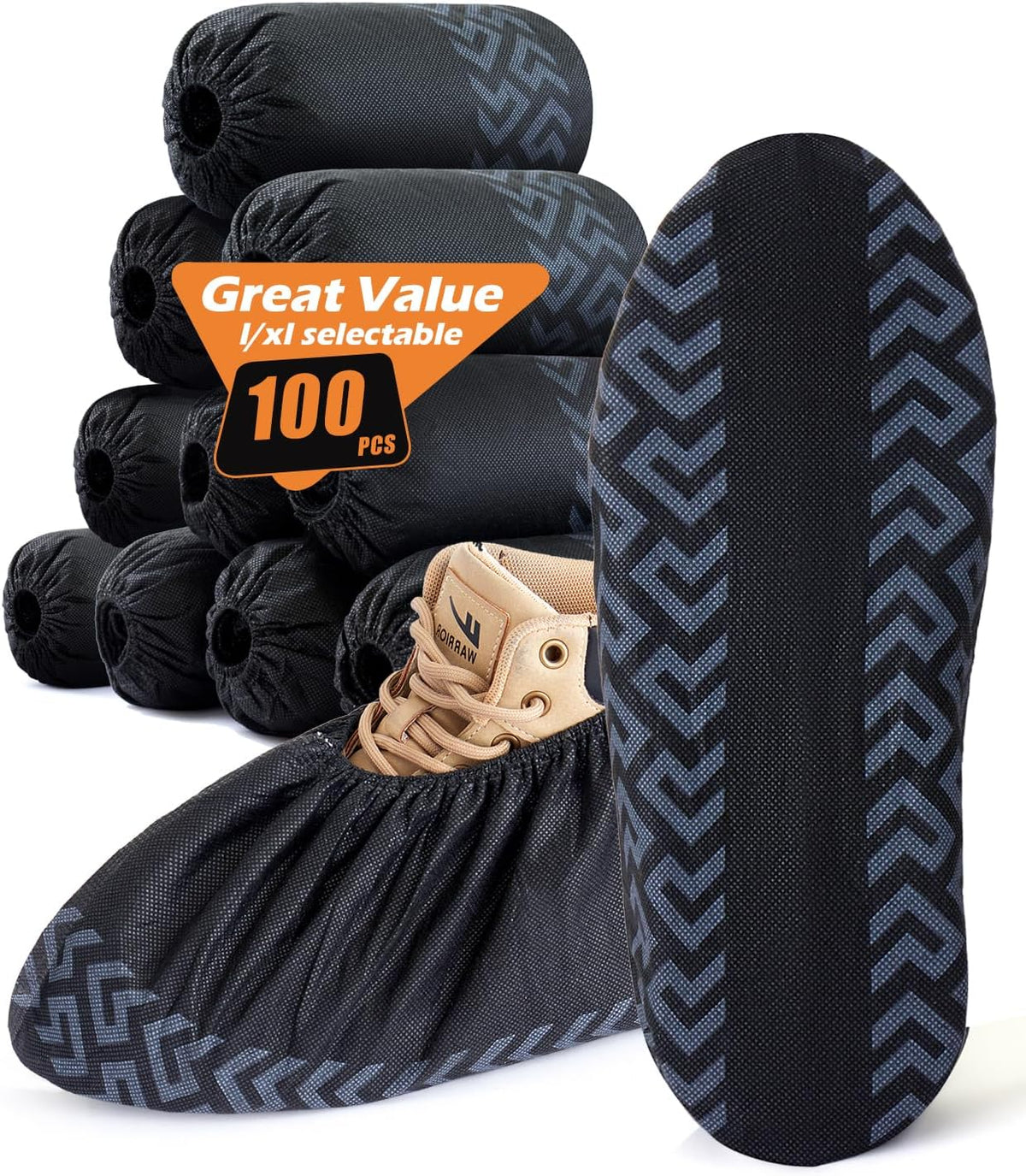 X-Large 100 Pcs Shoe Covers Disposable Non-Slip, Breathable Shoe Covers for Indoors, Slip-resistant, Durable, Non-Woven Booties for Shoes Covers,Stretchable Fits Up To13 US Men,Black