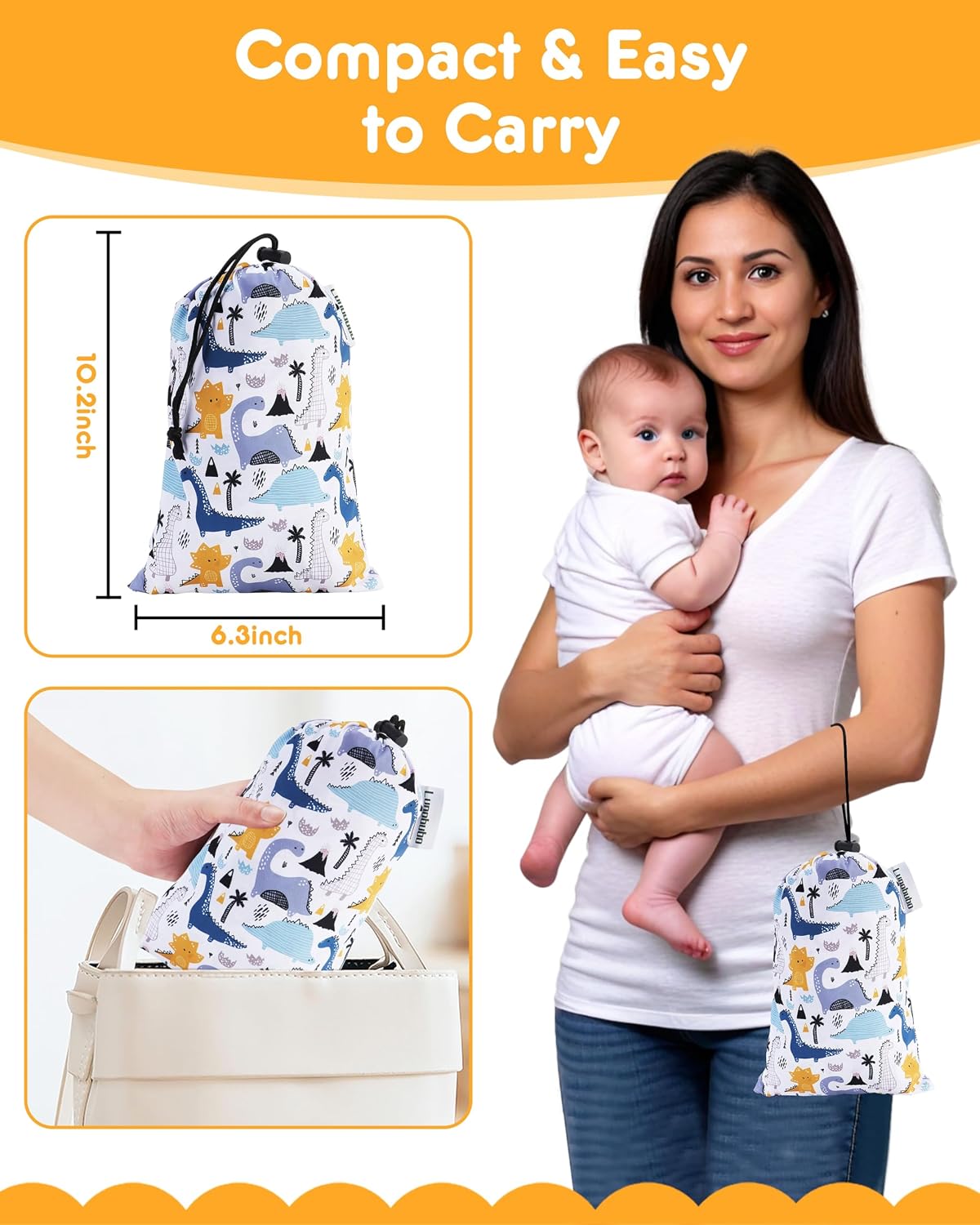 High Chair Cover Portable with 3-Point Harness, Waterproof Baby Seat Cover for Restaurant Travel Home Use, Machine Washable, Fits Wooden Chairs (Colorful Dinosaurs)
