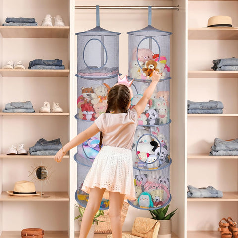 Basumee Hanging Stuffed Animals Storage, 2 Pack Mesh Plush Storage, 4-Tier