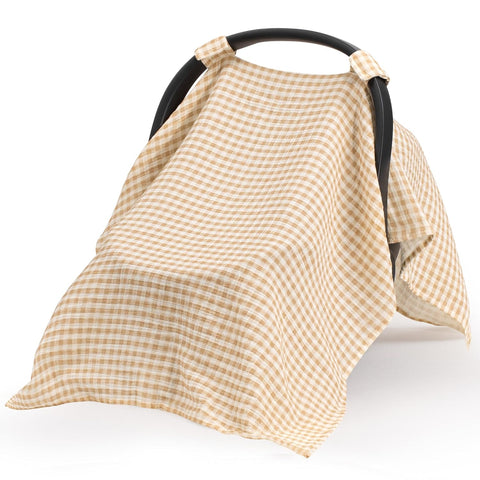 SERAPHY 100% Muslin Cotton Car Seat Covers for Babies, Universal Baby Car Seat Cover, Breathable Muslin Carseat Cover Canopies for Boys and Girls, Soft Infant Car Seat Cover for Summer — Beige