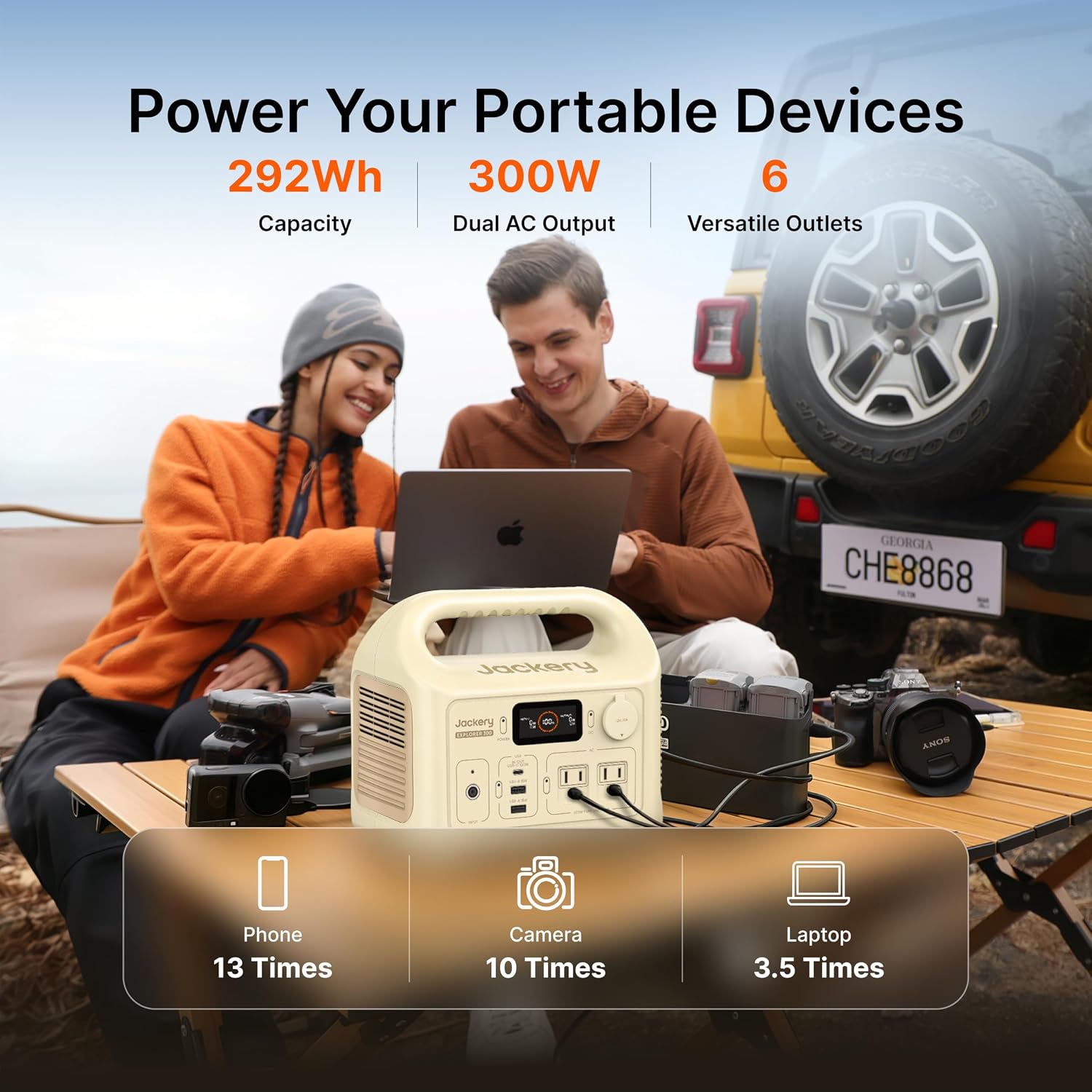 Jackery Portable Power Station Explorer 300 Dune White, 292Wh
