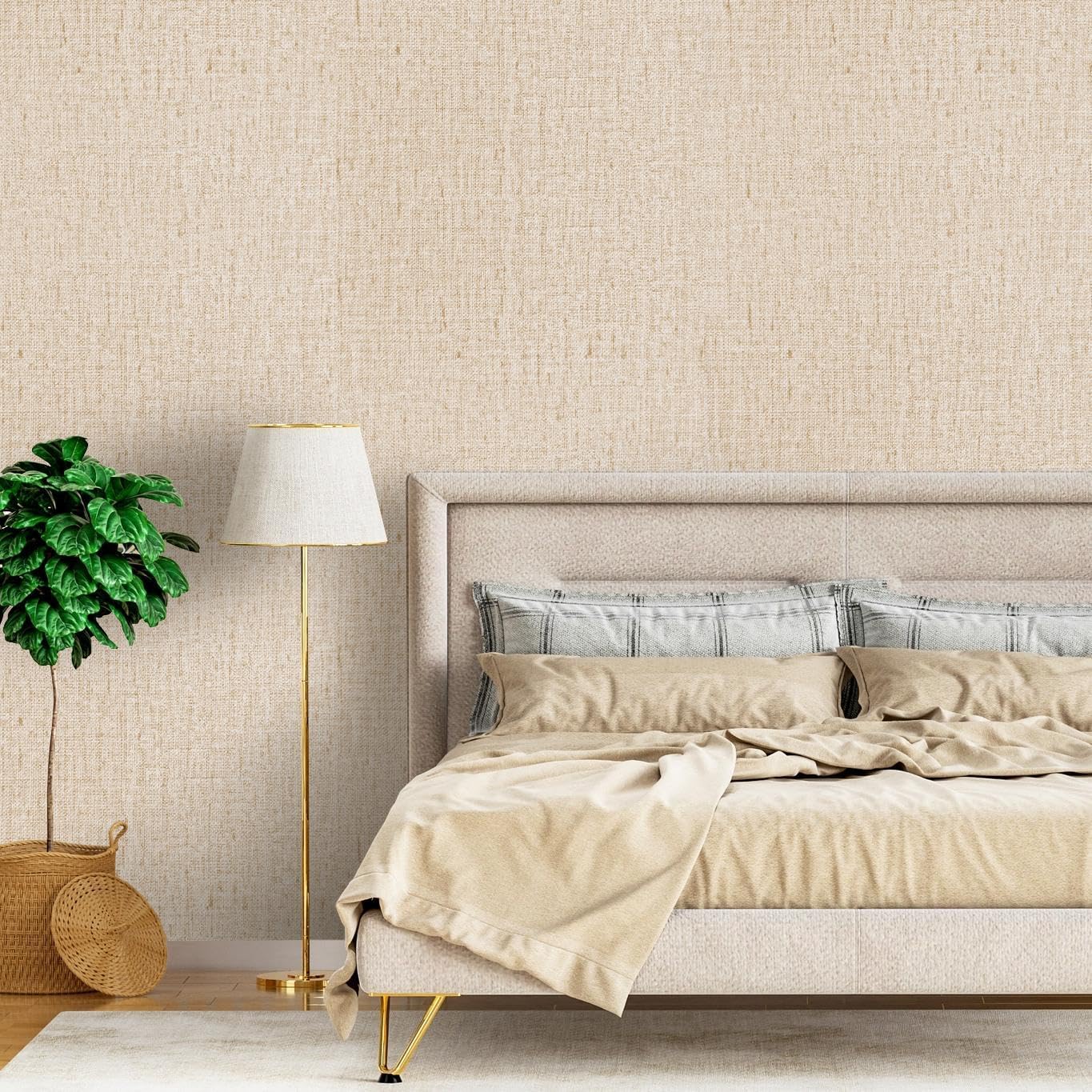 Beige Grasscloth Peel and Stick Wallpaper Textured 15.7in x 787.4in