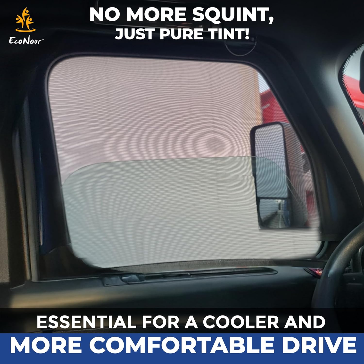 EcoNour Truck Side Window Shade (2 Pack) Mesh Sunshade for Semi Truck