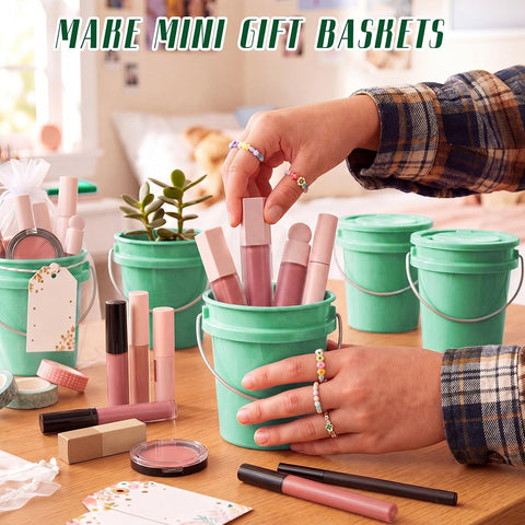 Hushee 6 Pcs Mini Plastic Buckets with Lids, 0.4 Quart, Teal